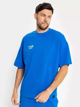 Хлопковая футболка оверсайз синяя с надписью