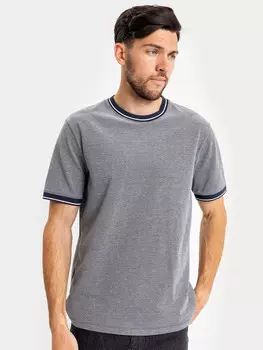Хлопковая футболка серая с цветными манжетами