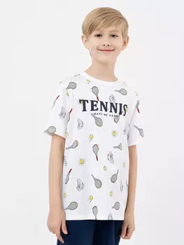 Хлопковая футболка в белом цвете с теннисным принтом