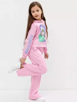 Хлопковые брюки для девочек прямого силуэта в розовом цвете