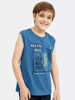 Хлопковый джемпер без рукавов в синем цвете для мальчиков