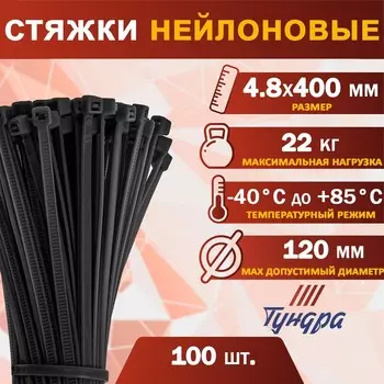 Хомут нейлоновый для стяжки, тундра, 4.8400 мм, черный, 100 шт.