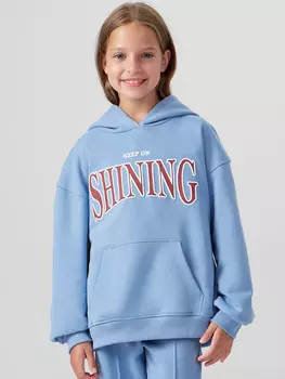 Худи для девочек голубое с надписью