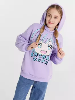 Худи для девочек лавандовое с принтом