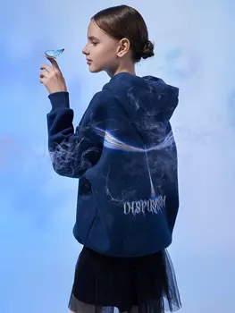 Худи для девочек синее с принтом