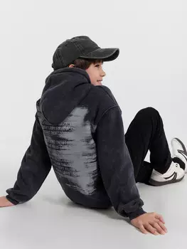 Худи для мальчиков черное с обработкой эйсид