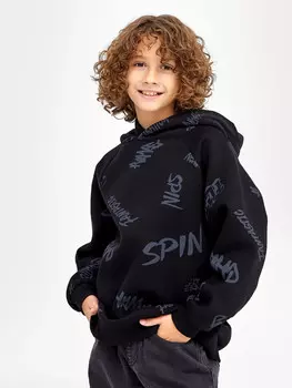 Худи для мальчиков черное с принтом в виде текста