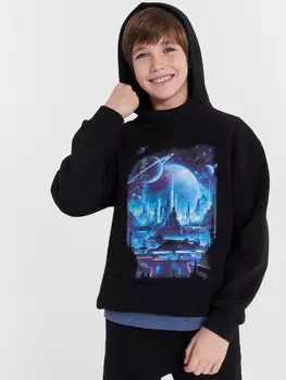 Худи для мальчиков черное с принтом