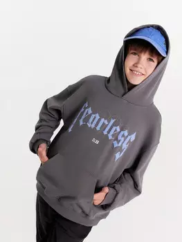 Худи для мальчиков серое с печатью