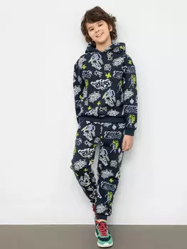 Худи для мальчиков темно-синие с рисунком граффити