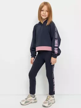 Худи графитового цвета с розовыми принтами на рукавах для девочек