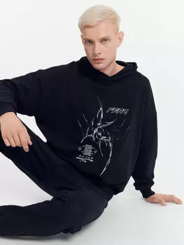 Худи мужское черное с печатью