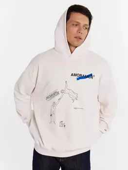 Худи мужское бело-бежевое с печатью