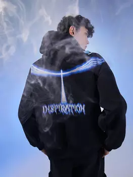 Худи мужское черное с принтом и надписью