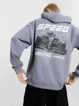 Худи мужское серое с принтом и надписью