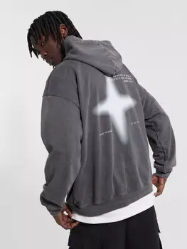 Худи мужское серое с принтом на спинке