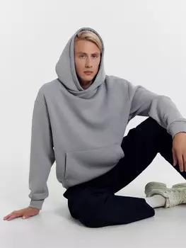 Худи мужское теплое в сером цвете