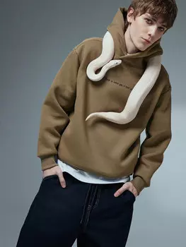 Худи мужское в цвете хаки с печатью