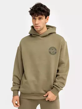 Худи мужское в оливковом цвете с печатью