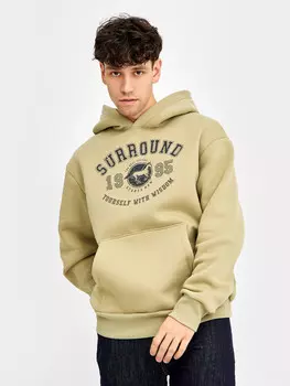 Худи мужское в зеленом цвете с печатью