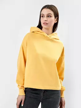 Худи оверсайз женское укороченное в желтом цвете