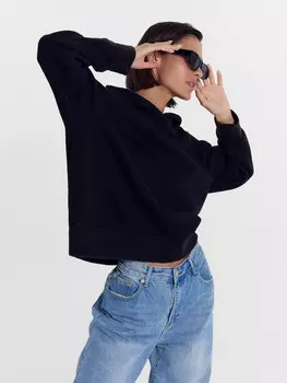 Худи оверсайз женское в черном оттенке с начесом