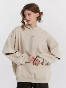 Худи женское бежевое с разрезами на рукавах