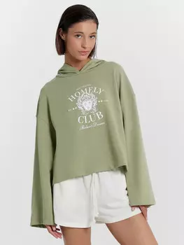 Худи женское пыльно-зеленое с печатью