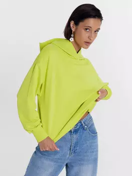 Худи женское укороченное в лаймово-желтом цвете