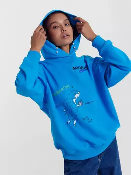 Худи женское в лазурном цвете с печатью