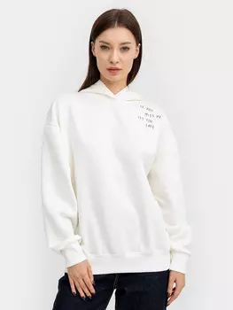 Худи женское в молочном цвете с принтом в виде надписи