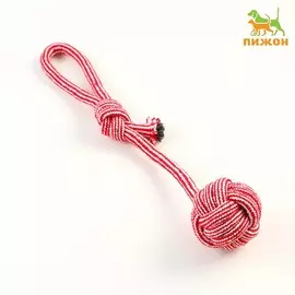 Игрушка-дразнилка для собак с шариком из каната, до 85 г, до 38 см, красная/белая