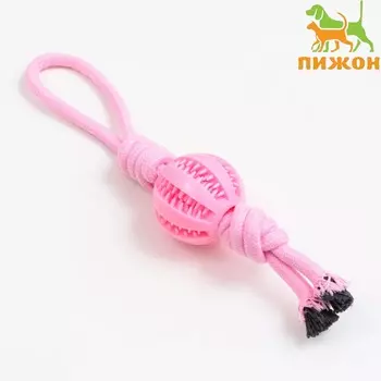 Игрушка канатная плетеная с мячом, до 35 см, до 115 г, розовая