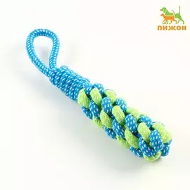 Игрушка канатная плетеная с ручкой, 120 г, до 31 см, синяя/зеленая