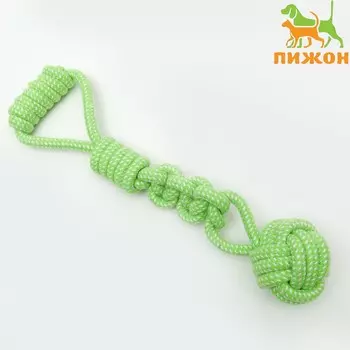 Игрушка канатная плетеная с ручкой для крупных собак, до 38 см, до 180 г, шар 7 см
