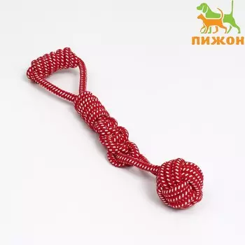 Игрушка канатная плетеная с ручкой, до 38 см, до 180 г, шар 7 см, красная