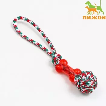 Игрушка канатная с косточкой, до 150 г, до 40 см, красно-бело-зеленая