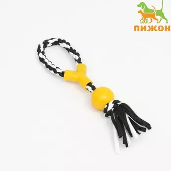 Игрушка канатная тренировочная с ручкой и мячом, до 125 г, до 31 см, черно-желтая серия