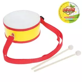 Игрушечный барабан, с палочками, на ленте, бумажная мембрана, размер: 15 15 7 см
