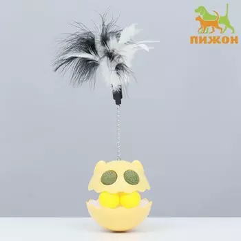 Игрушка-неваляшка с кошачьей мятой и пером, 9.5 см, желтая