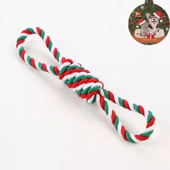 Игрушка тренировочная канатная, до 30 см, 70 г, белая/зеленая/красная