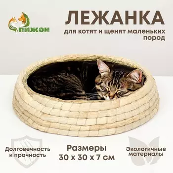 Экологичный лежак для животных (хлопок+рогоз), 30 см, белая