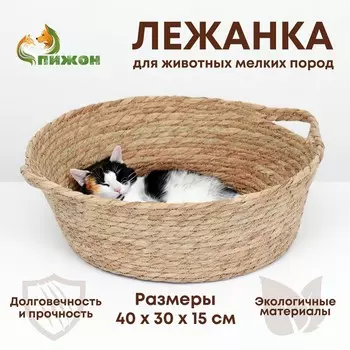 Экологичный лежак для животных (хлопок+рогоз), 40 х 30 х 15 см,