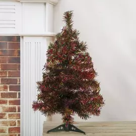 Ёлка радуга с красным 60 см, d иголок 6 см, d нижнего яруса 35 см, 60 веток, пласт подставка