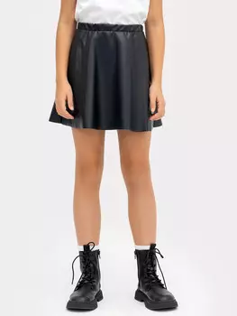 Юбка для девочек из экокожи в черном цвете