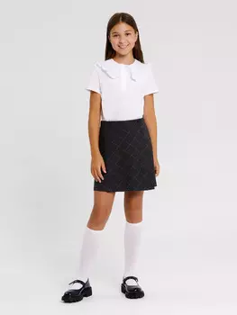 Юбка для девочек серо-черная в тауповую клетку