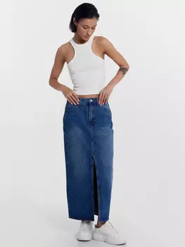 Юбка женская джинсовая макси в синем цвете