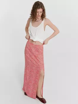 Юбка женская красная с цветочным принтом