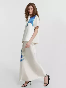 Юбка женская кремовая с принтом