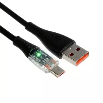 Кабель, microusb - usb, 2 а, прозрачный, tpe оплетка, 1 м, черный